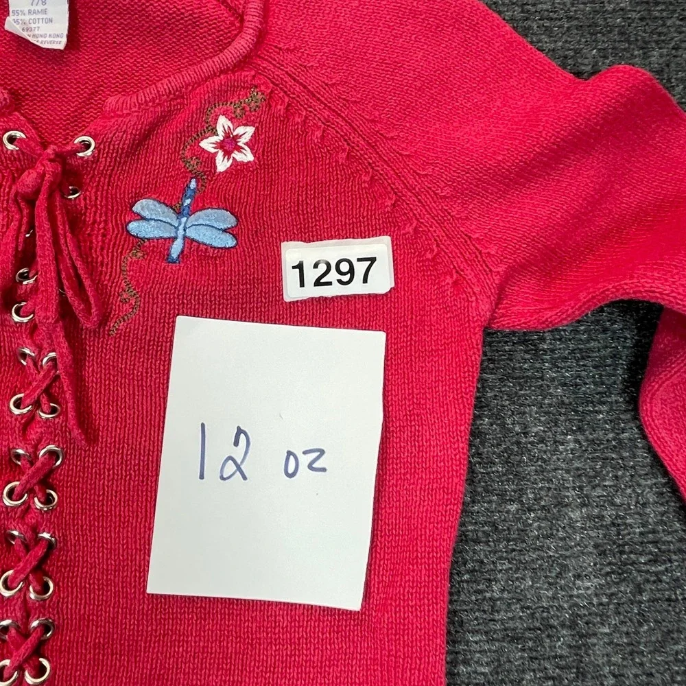 Kobe Girl Knit Sweater Kids Size 7/8 Pink Y2K Embroidered Lace Up Boho Top